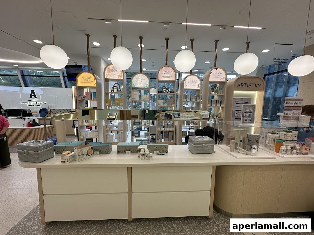 Interior view of a well-lit retail store displaying various beauty and health products.