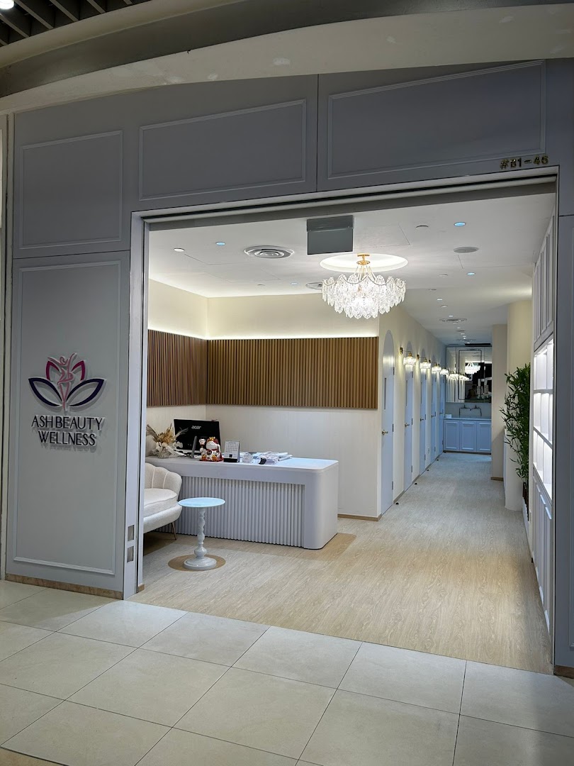 The entrance of Ash Beauty Wellness with a reception desk inside.