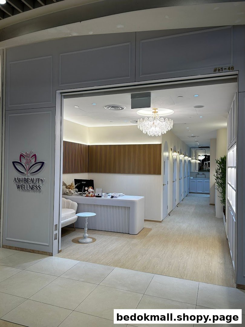 The entrance of Ash Beauty Wellness with a reception desk inside.