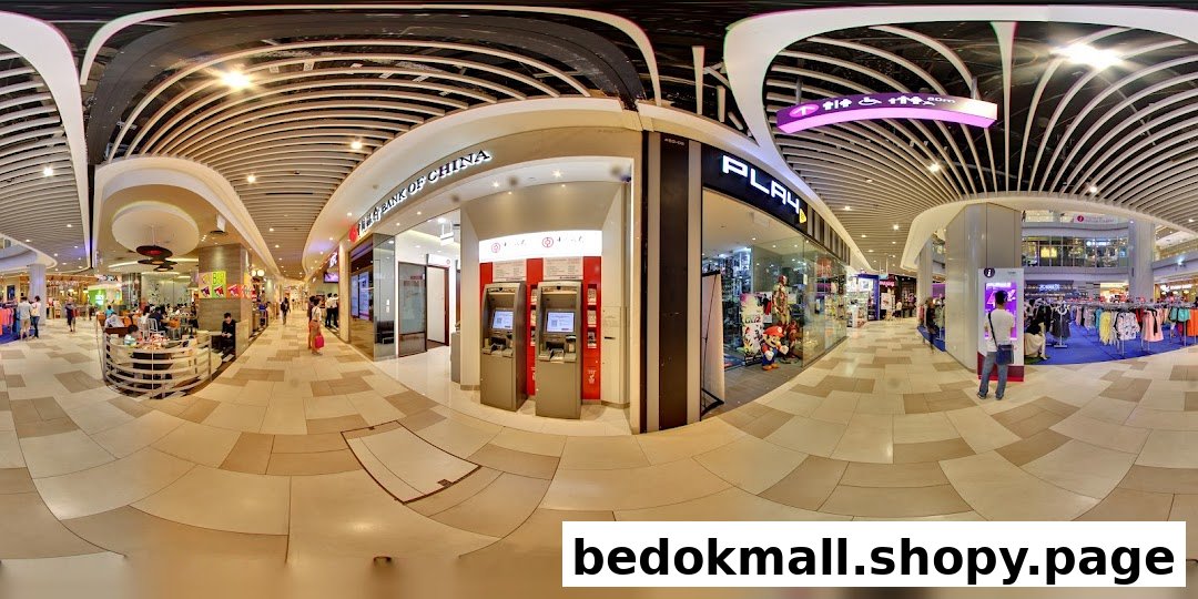 Interior view of a shopping mall with Bank of China branch and ATMs.