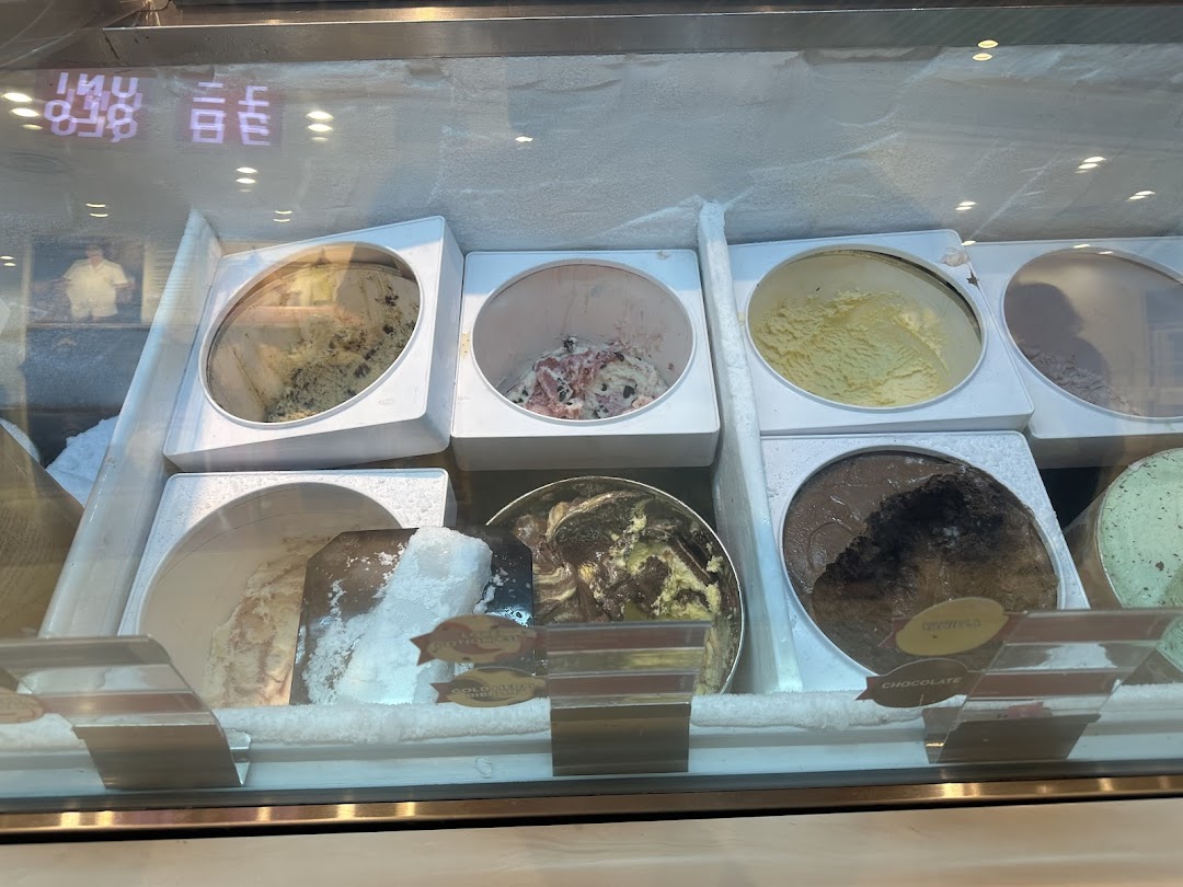 Various ice cream flavors displayed in a freezer case.