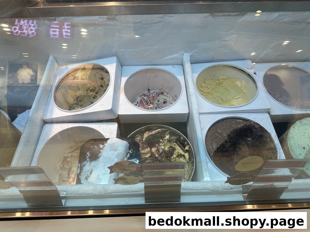 Various ice cream flavors displayed in a freezer case.