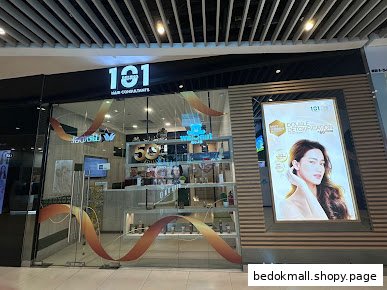 Exterior view of a hair consultant shop with signage and a large display.