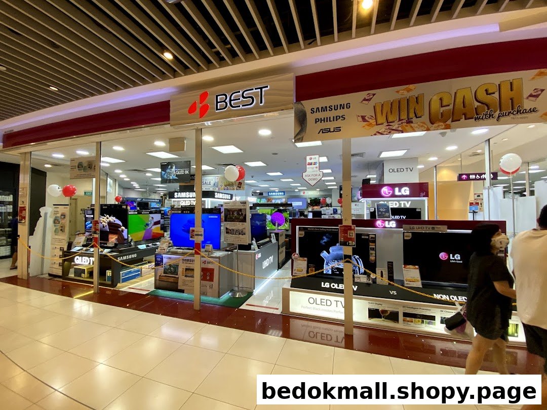 Exterior view of an electronics store with TVs displayed and a 'Win Cash' sign.