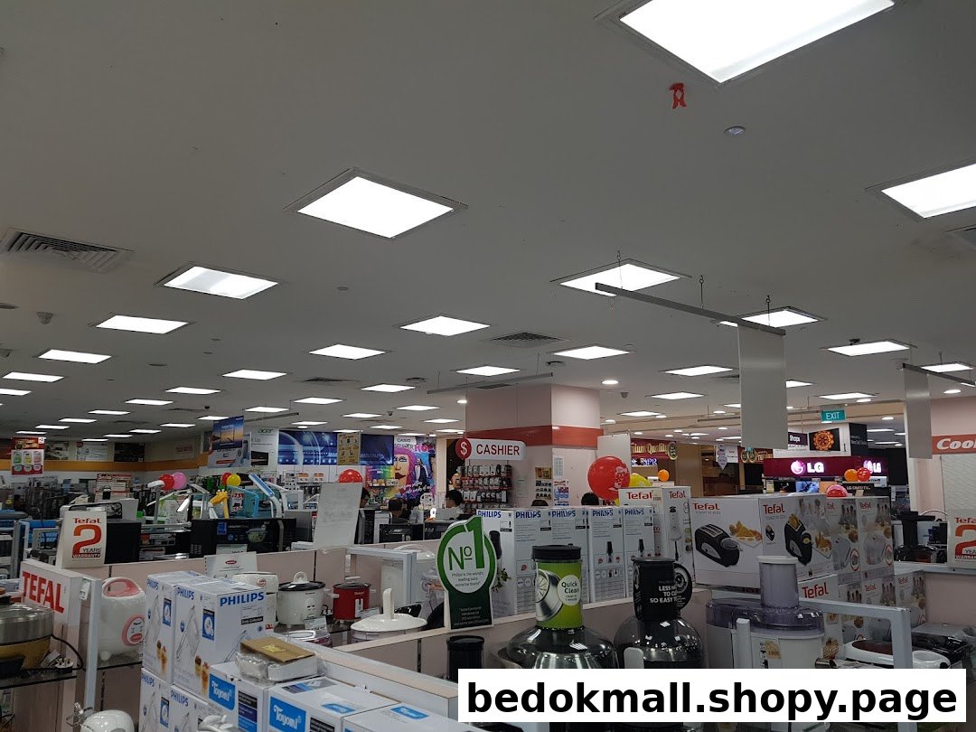 Interior view of a large electronics and home appliance store with various products.
