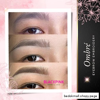Image shows eyebrow embroidery process with before, during, and after stages.