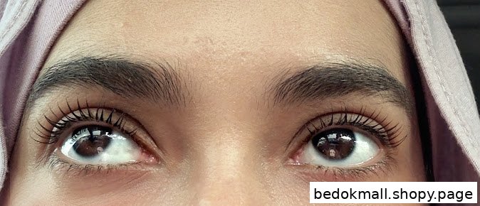 Close-up of eyes with treated eyelashes and groomed eyebrows.