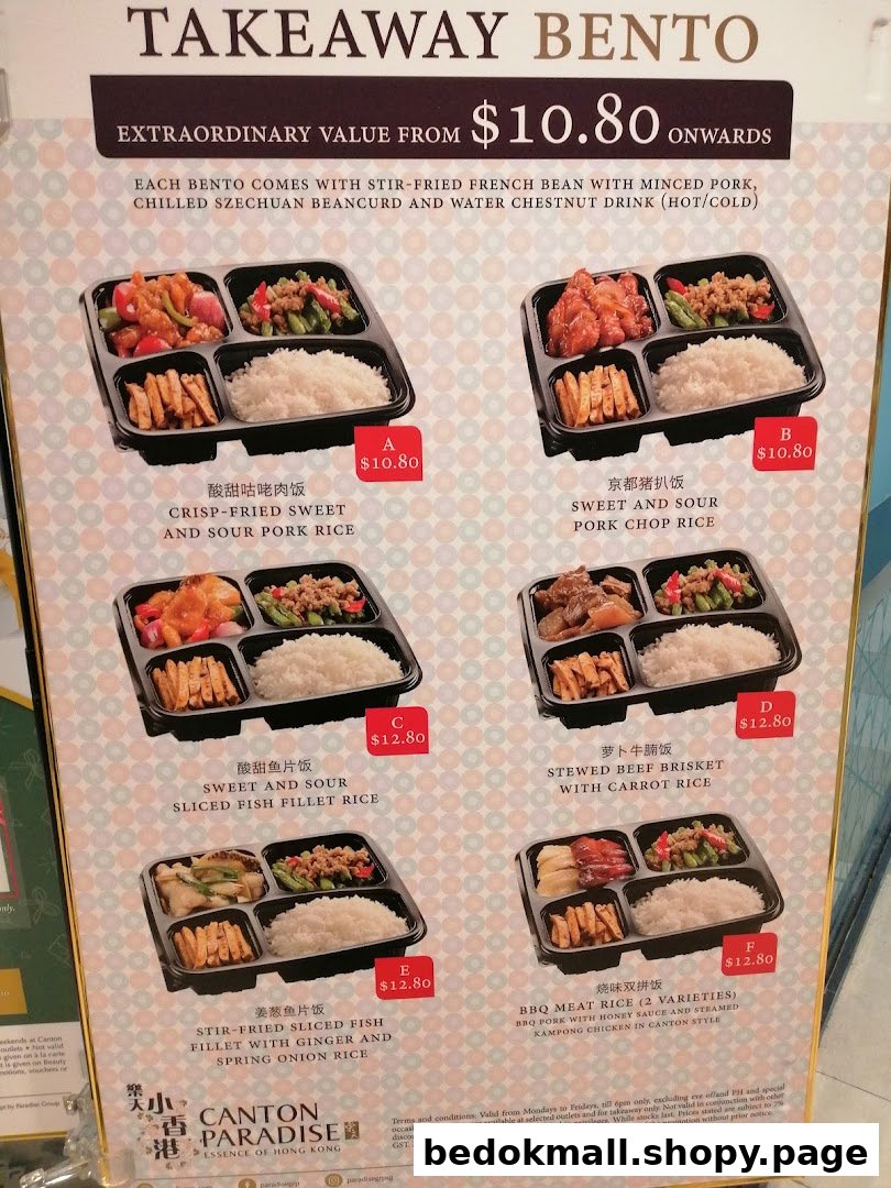 Image shows a takeaway bento menu with various food options and prices.