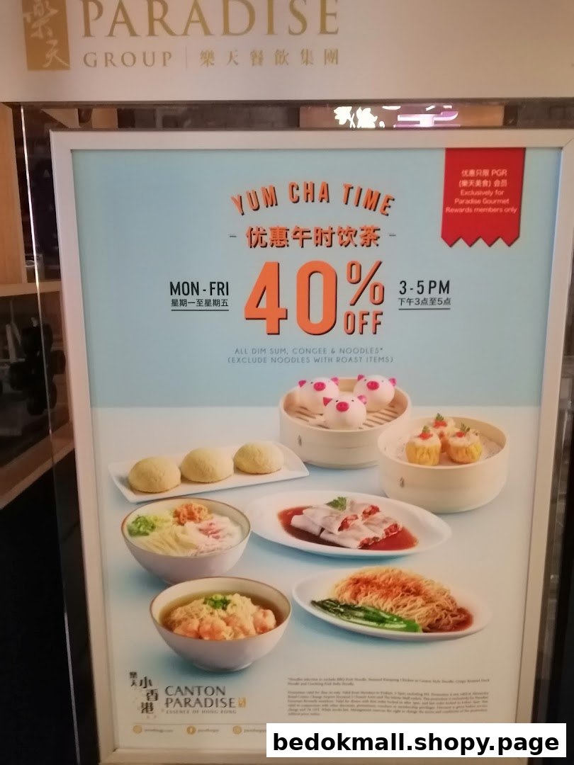 Promotional poster for dim sum and noodle discount with food images.