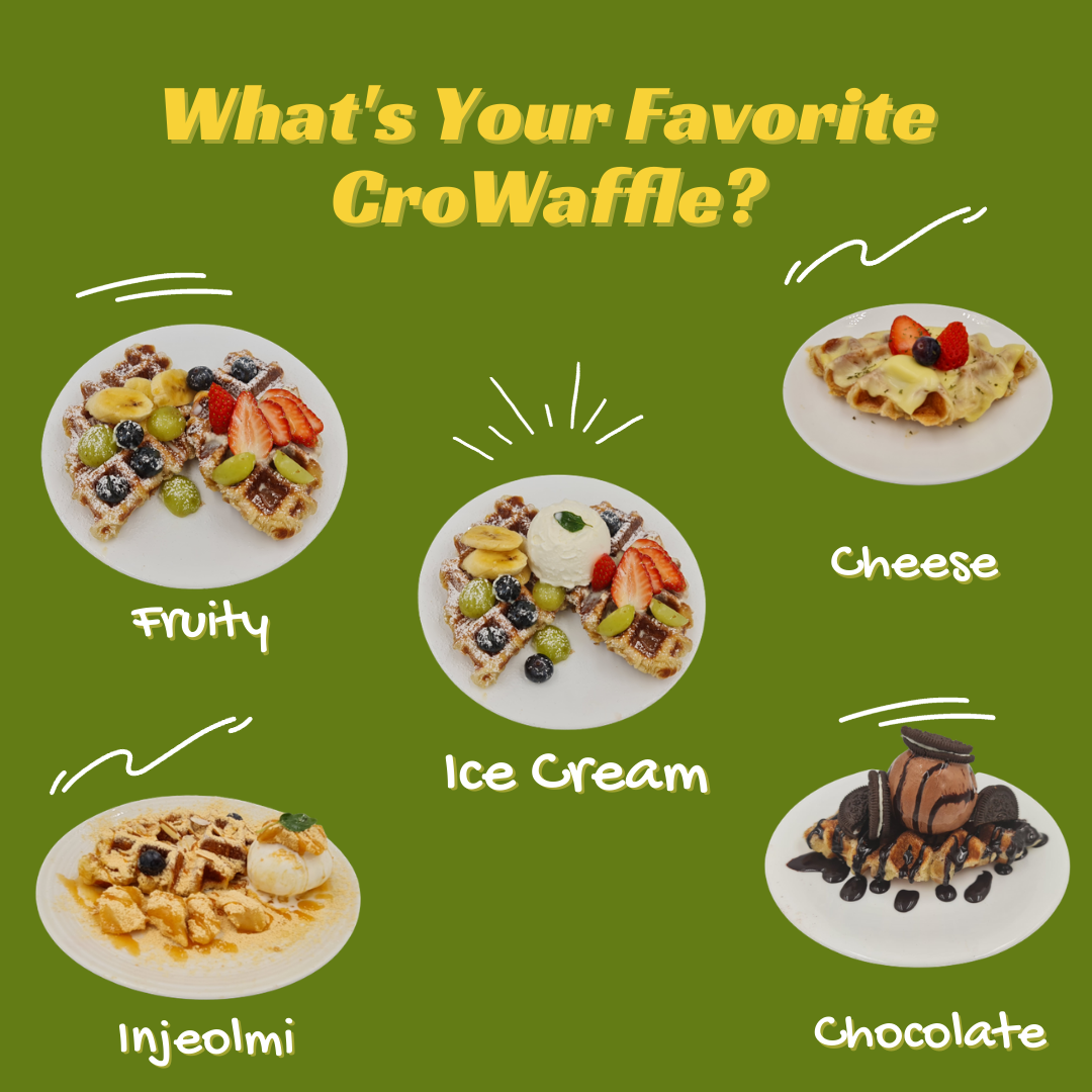 Image displays five different CroWaffle flavors with their names.