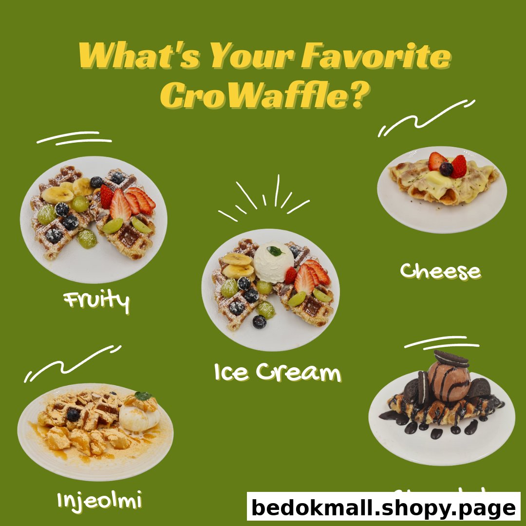 Image displays five different CroWaffle flavors with their names.