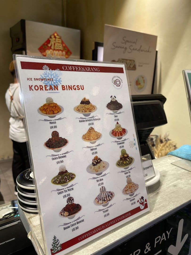 A menu displaying various Korean Bingsu desserts with prices.