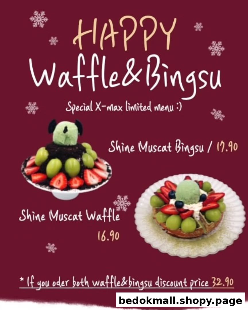 Menu displaying waffles and bingsu with prices for a limited Christmas menu.