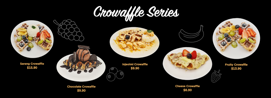 A menu displaying various crowaffle desserts with prices.