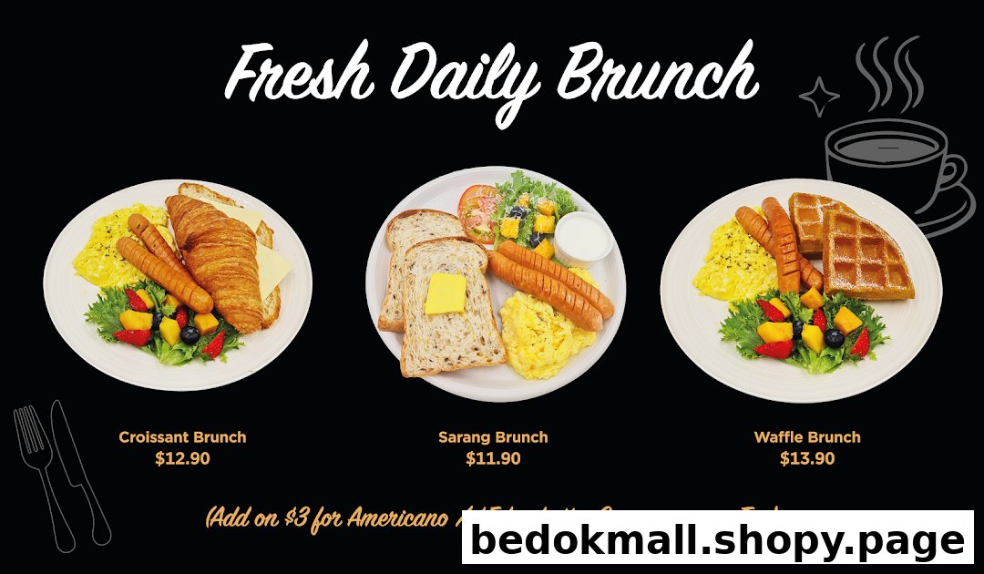 Image shows a menu with various brunch plates and their prices.