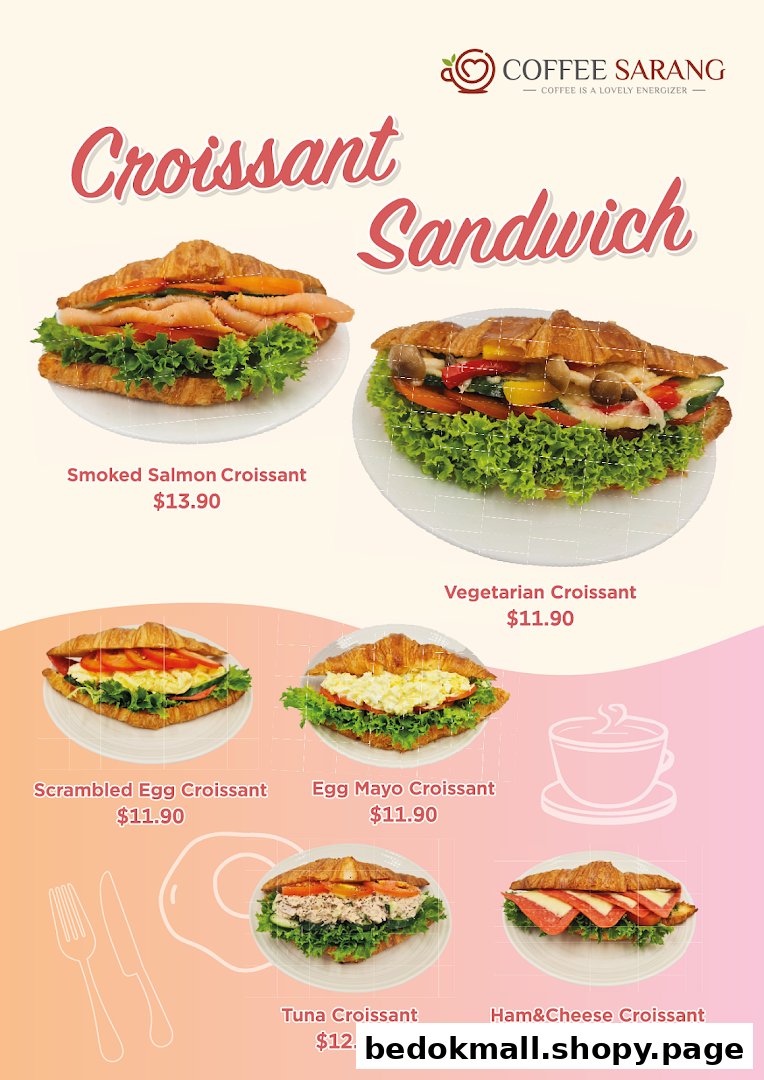 Menu displaying various croissant sandwiches with their names and prices.