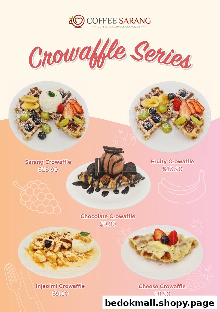 Menu displaying various crowaffle desserts with prices from Coffee Sarang.