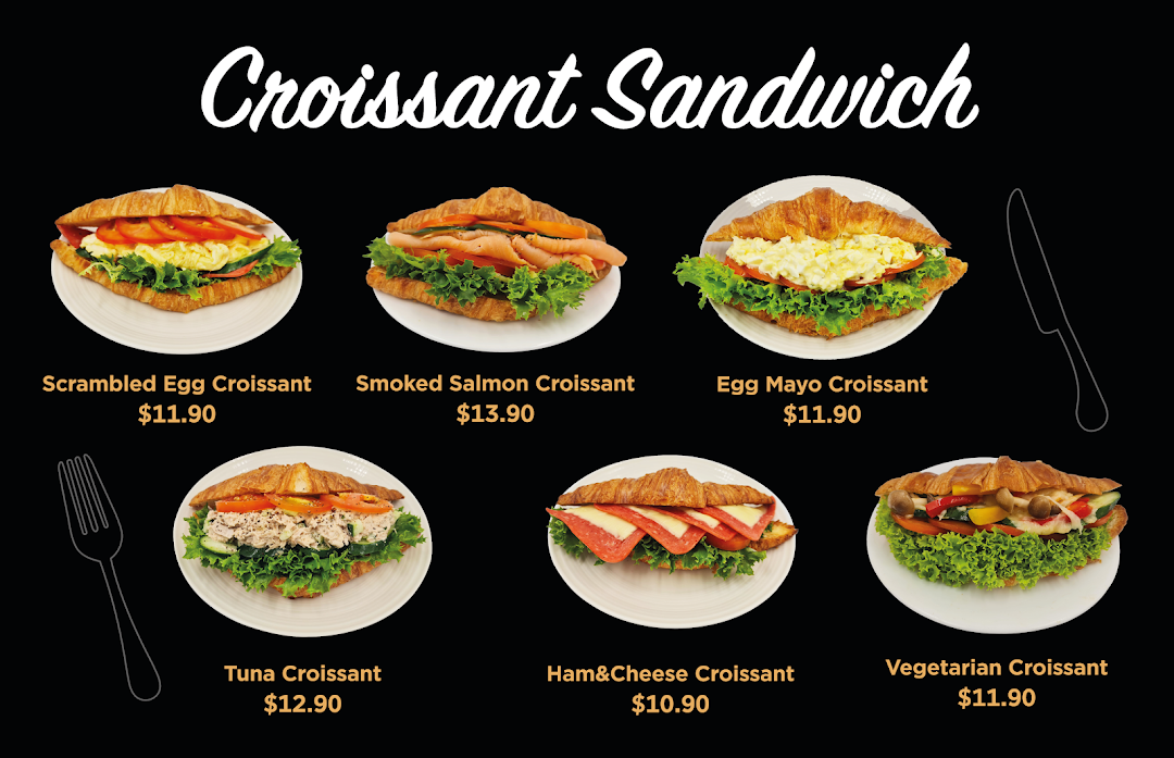 Croissant sandwich menu with images and prices.