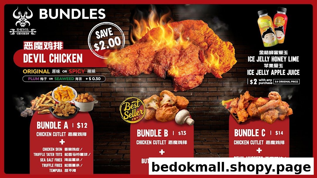 Image shows Devil Chicken bundles, sides, and drinks with prices.