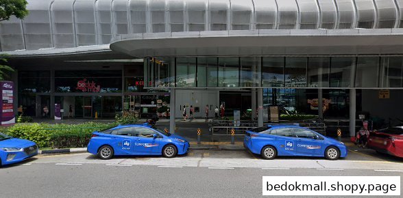 Exterior of a shopping mall entrance with cars parked in front.