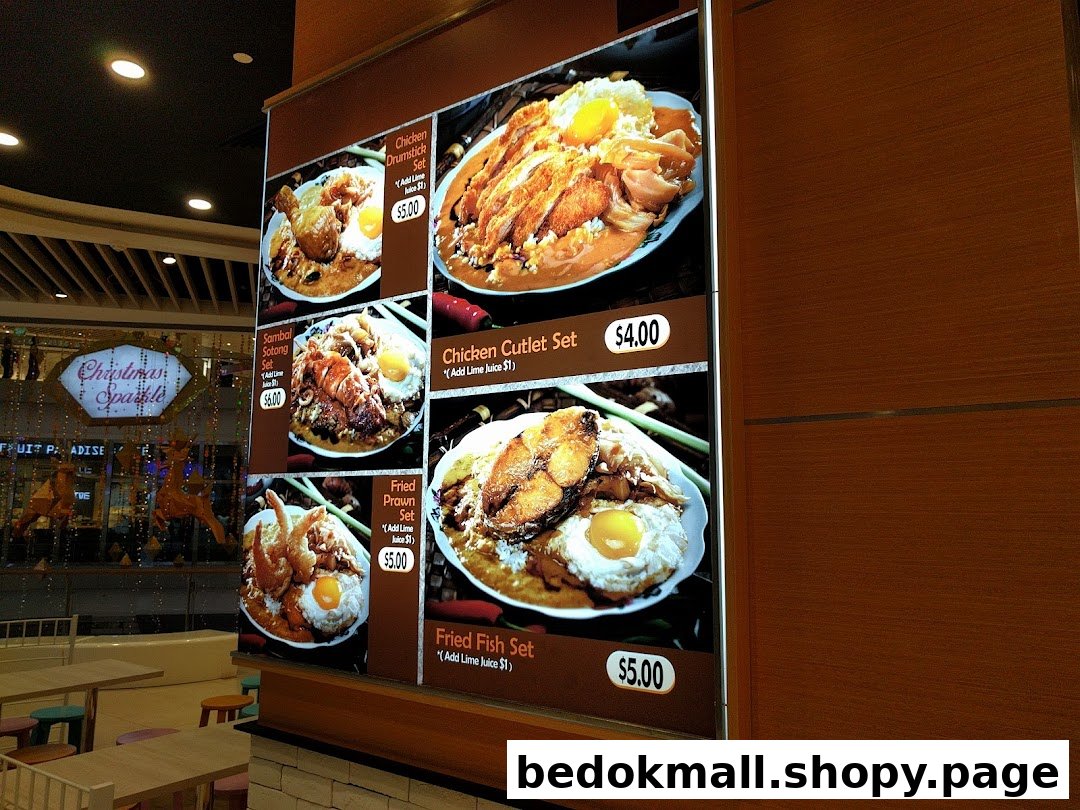 Large illuminated menu board displaying various food dishes with prices.