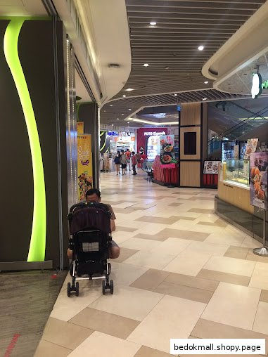 Interior view of a shopping mall with various shops and people.