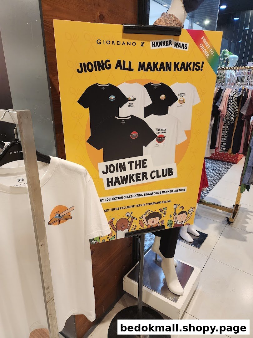 In-store display for Giordano's 'Hawker Club' t-shirt collection.