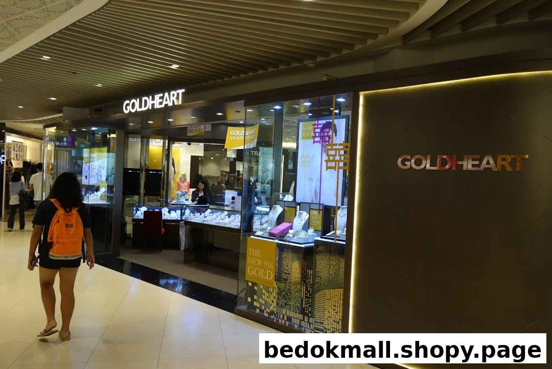 Exterior view of Goldheart Jewelry shop with display windows and people walking by.
