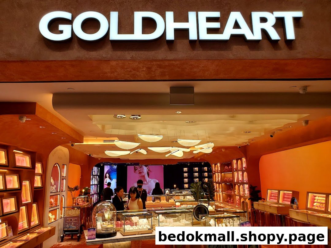 Interior view of a Goldheart jewelry store with display cases and customers.