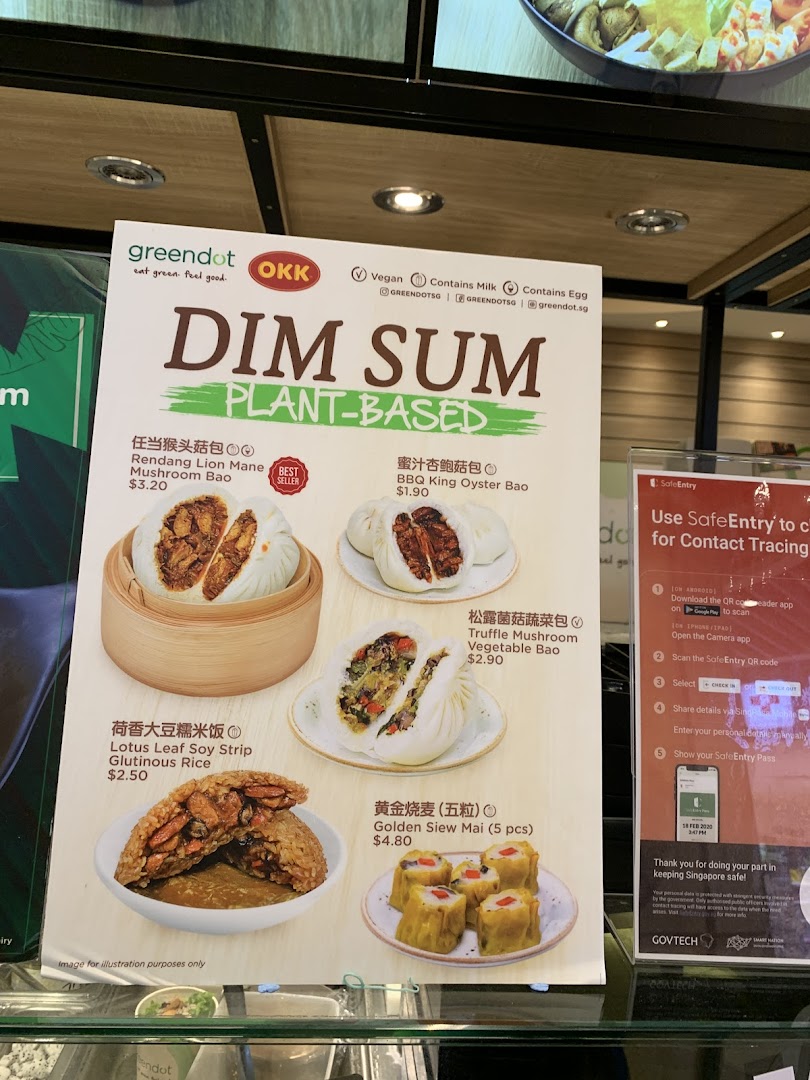 A plant-based dim sum menu with food images and prices.