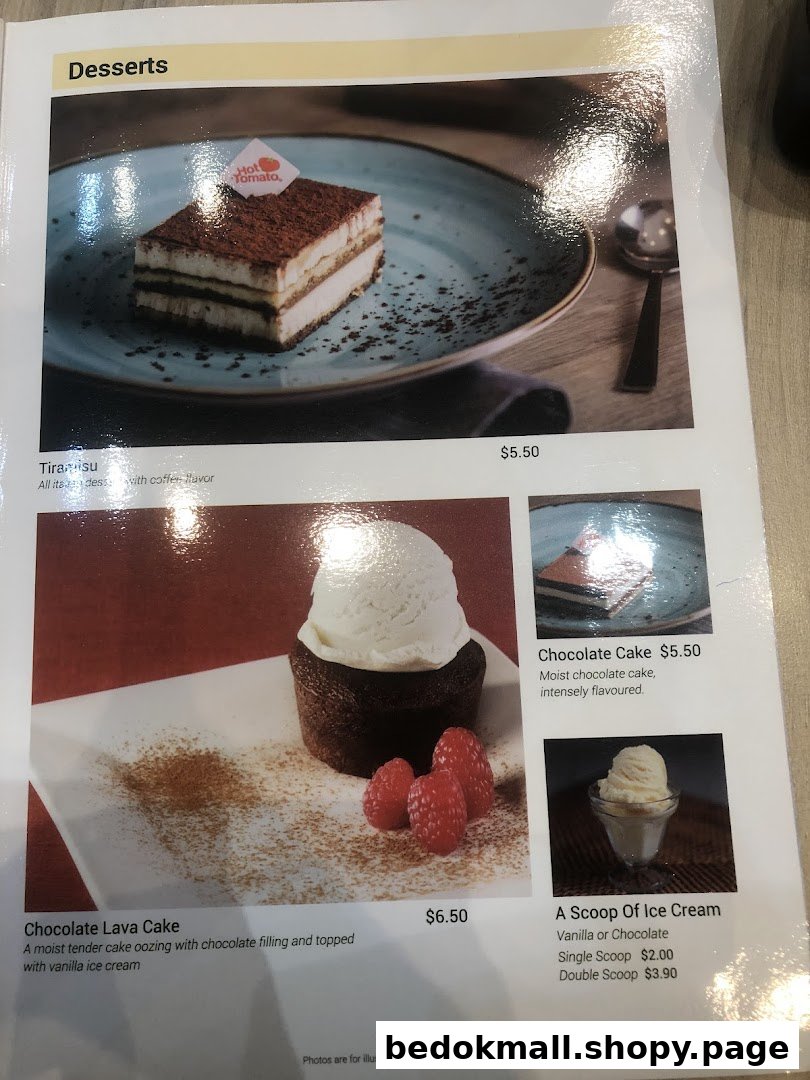 A menu page displaying various desserts with their prices and images.