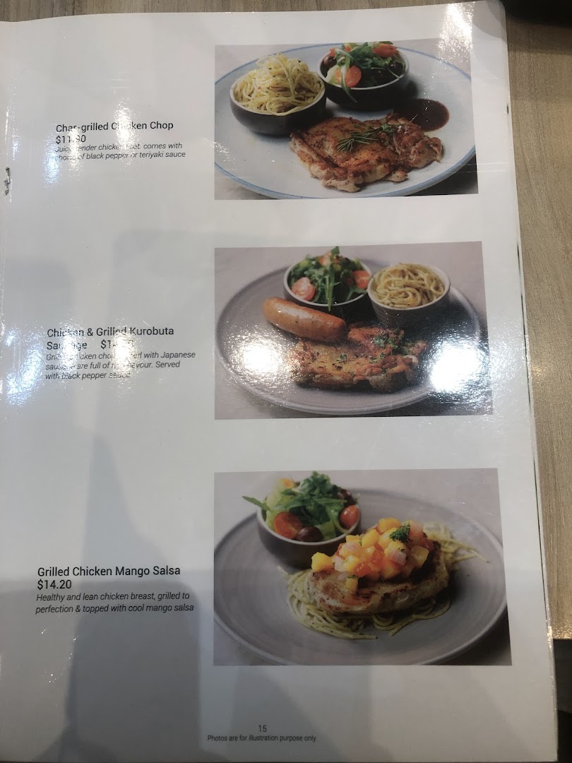 Menu page displaying various chicken dishes with descriptions and prices.