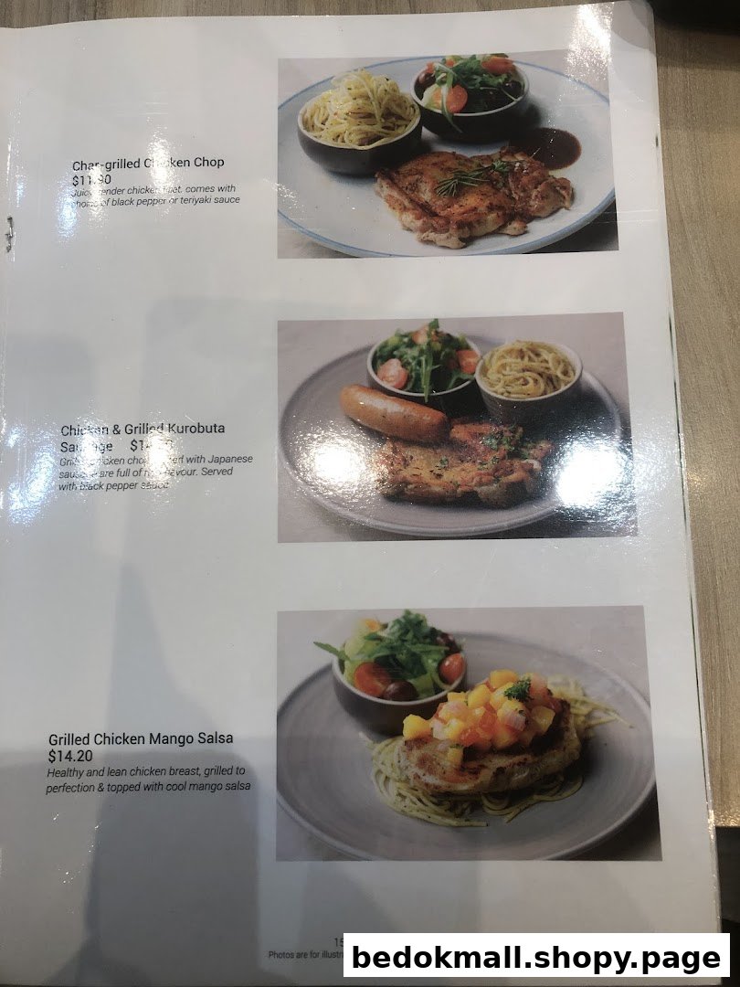 Menu page displaying various chicken dishes with descriptions and prices.