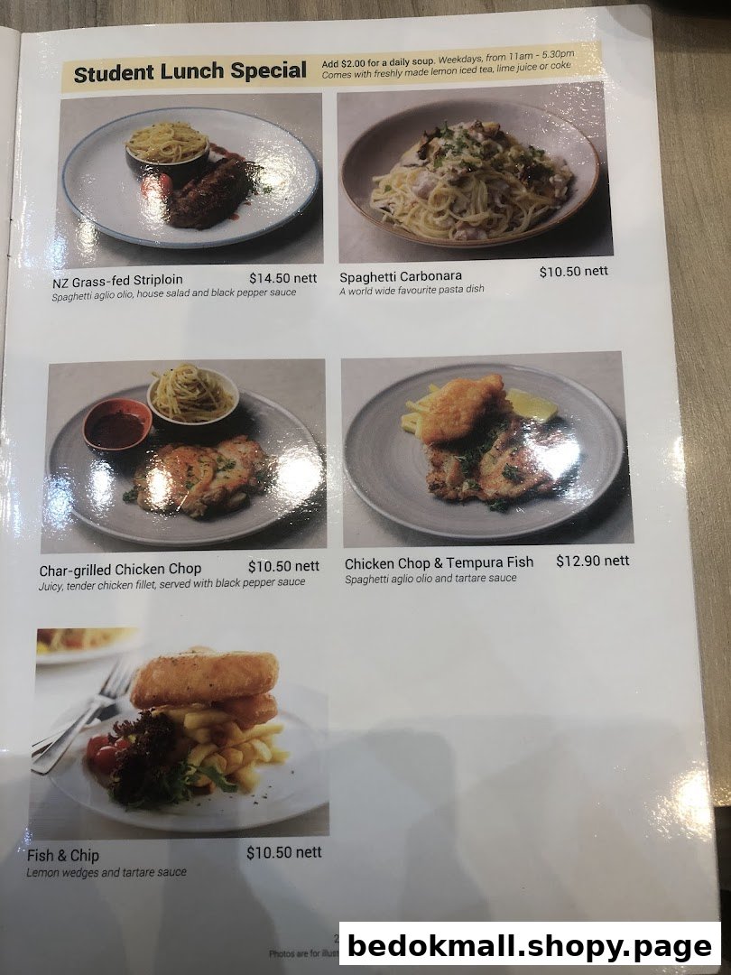 A menu page displaying various lunch dishes with photos and prices.