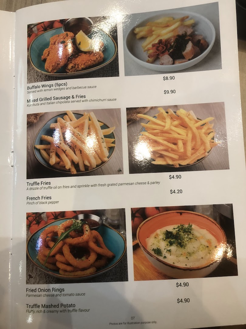 A menu page displaying various food items with descriptions, photos, and prices.