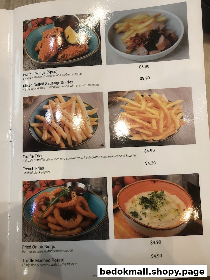 A menu page displaying various food items with descriptions, photos, and prices.