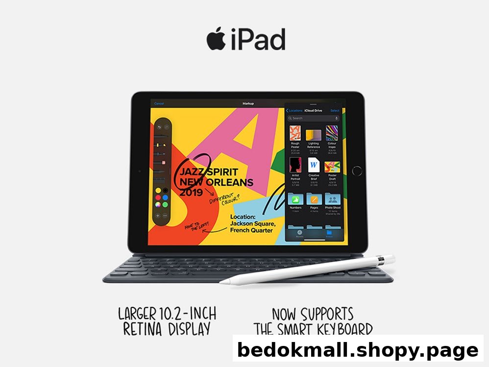 An iPad with a Smart Keyboard and Apple Pencil, showcasing features.