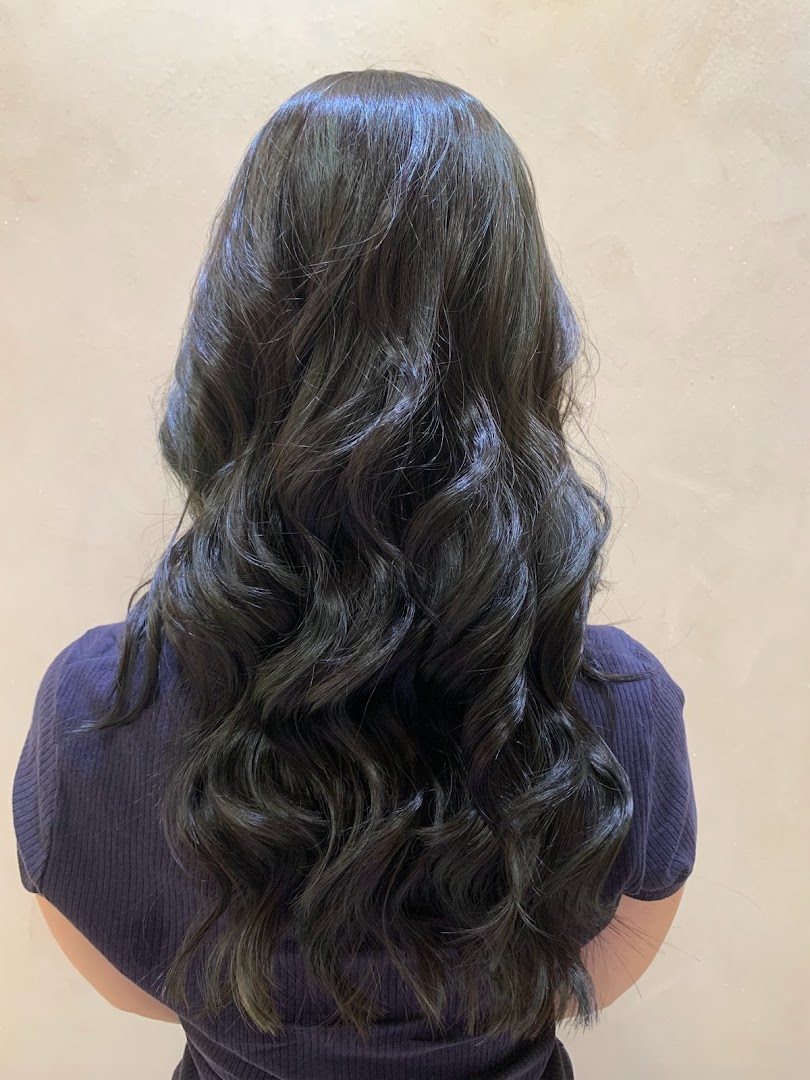 Long, dark, wavy hair seen from behind, likely a hairstyle result.