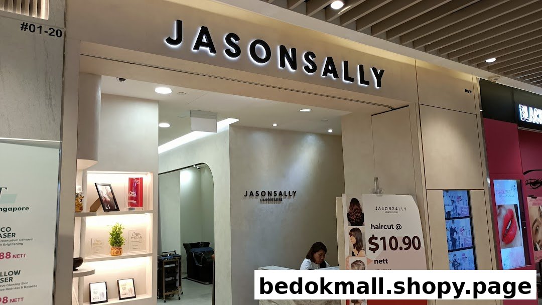 Exterior view of JasonSally Hairdressers shop entrance with a reception desk.