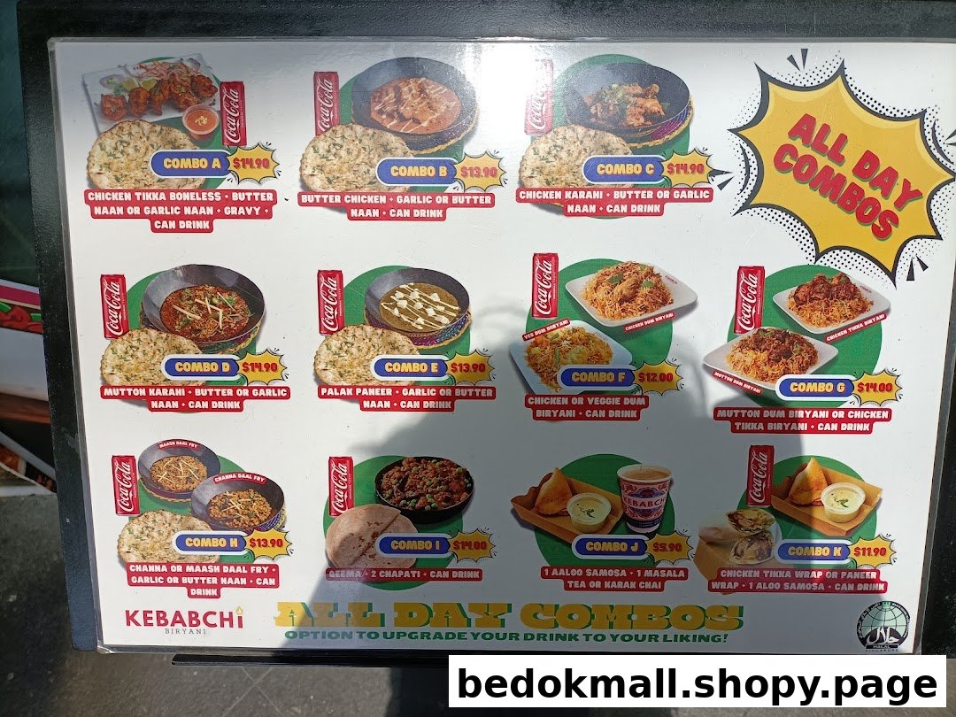 A vibrant menu board displaying various Indian and Pakistani combo meals with prices.