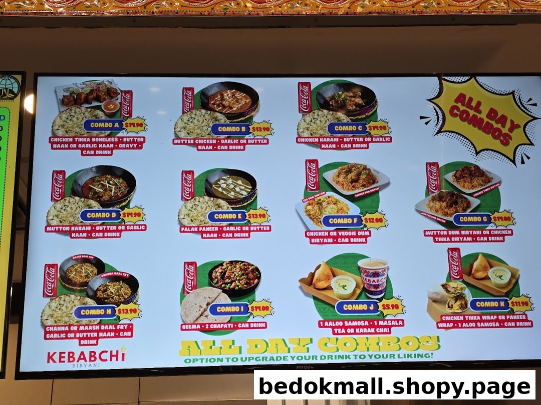 Digital menu board displaying various food combos with images and prices.