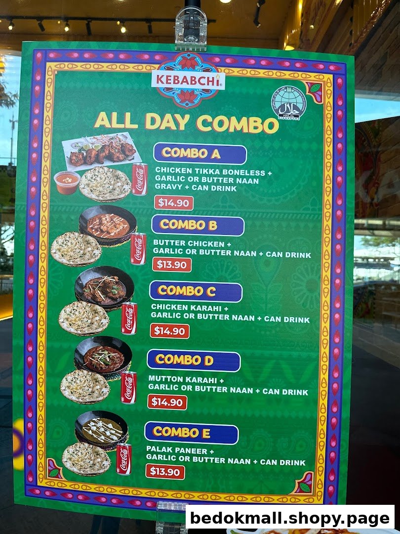 A vibrant menu board for Kebabchi Biryani showcasing their 'All Day Combo' meals.