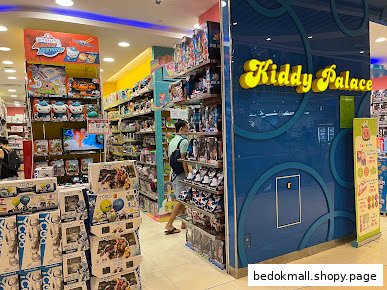 Interior view of a toy store with shelves of products and a customer browsing.
