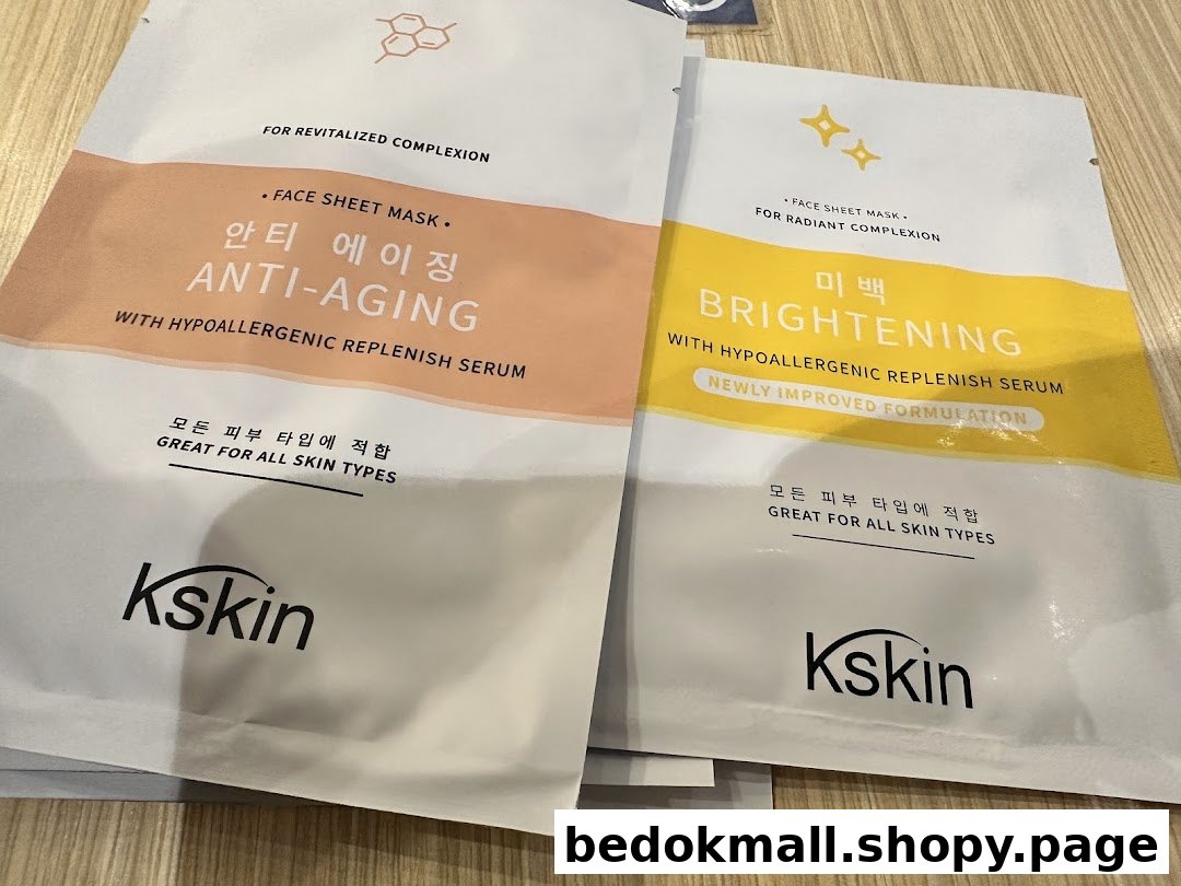 Two Kskin face sheet masks, 'Anti-Aging' and 'Brightening' variants, are displayed.