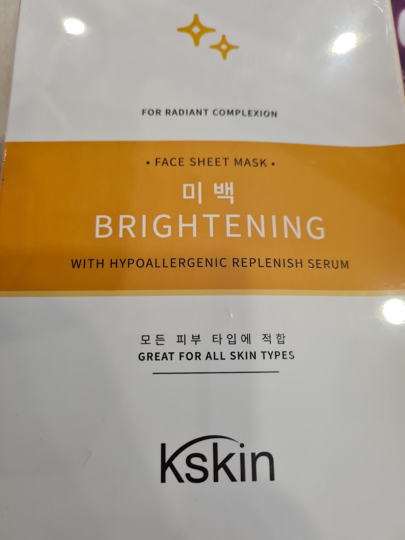 Close-up of a Kskin brightening face sheet mask package.