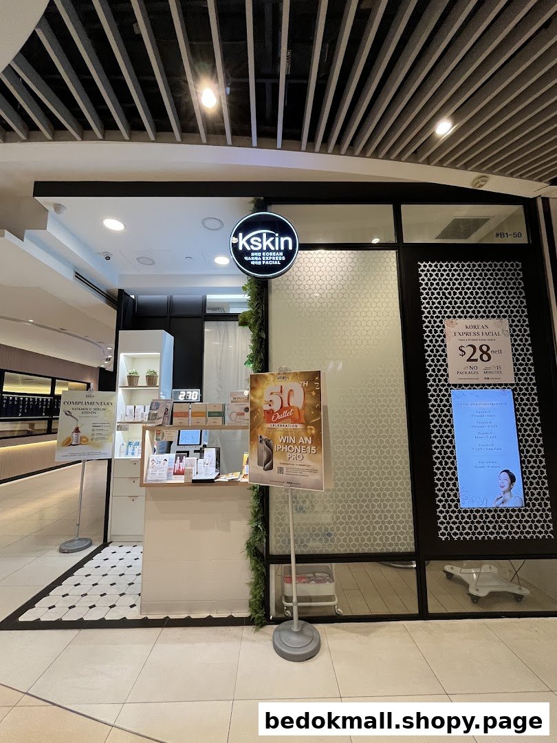 Front view of Kskin facial shop with signage and promotional displays.