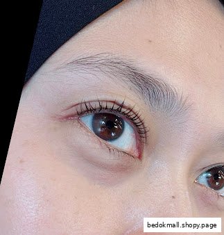 Close-up of a person's eye showing treated eyelashes.