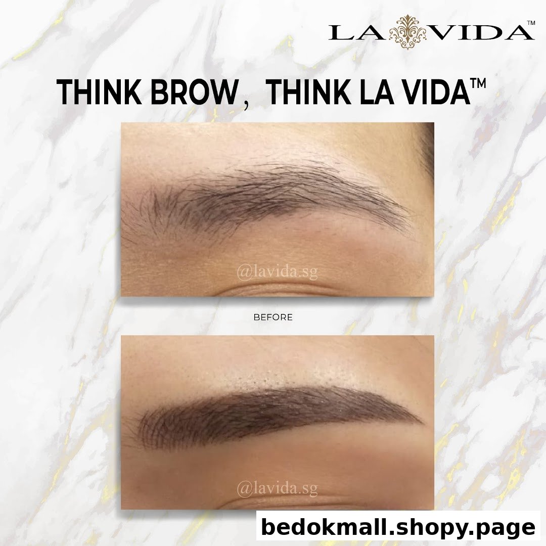 Before and after images of an eyebrow treatment.