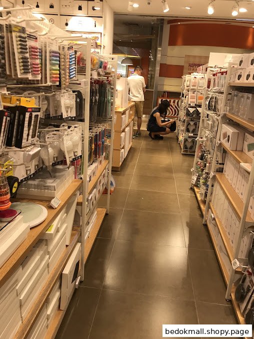 Interior view of a retail store with aisles of products and customers browsing.