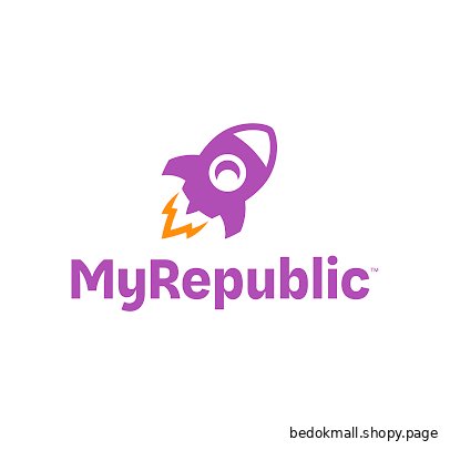 MyRepublic logo featuring a purple rocket with orange flames.